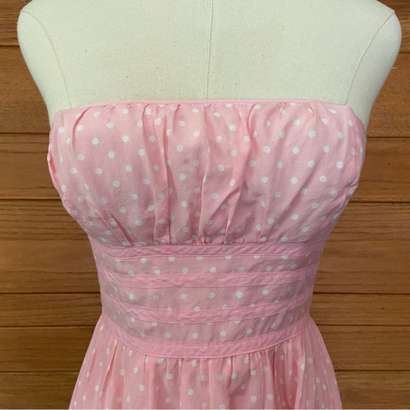 Lilly Pulitzer Y2K silk cotton pink white polka dot coquette strapless dress - Picture 2 of 5